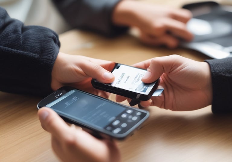 Hands exchanging cash and a catalytic converter at a friendly transaction.