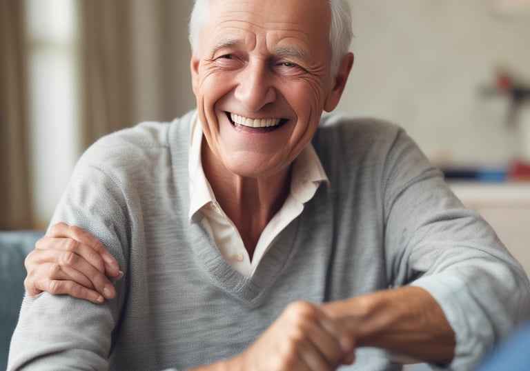 A gentle caregiver assisting an elderly woman with dressing in a cozy home setting.