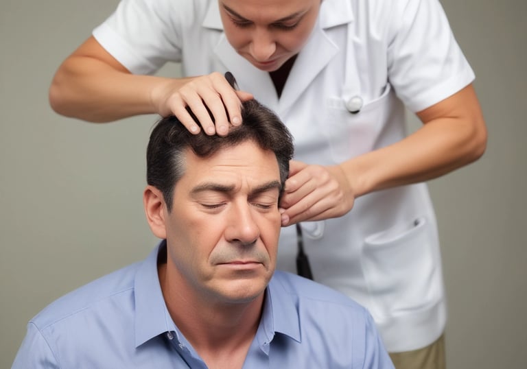 Close-up of hands demonstrating balance exercises with a physiotherapist.
