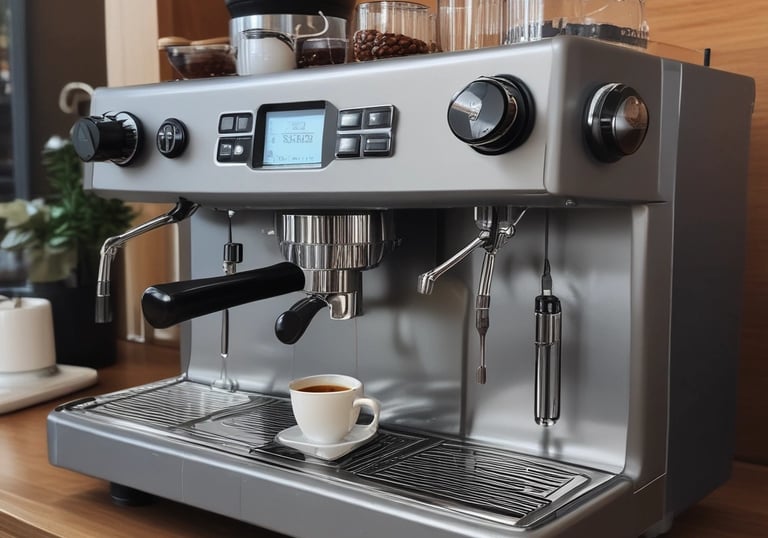 A friendly consultant discussing coffee machine options with a business owner in a modern office.