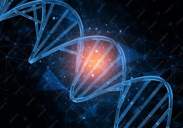 DNA helix visual representing genetic genealogy and DNA test interpretation
