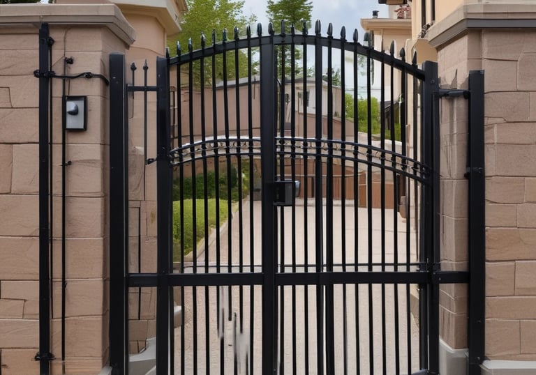 Technician installing a biometric access control panel at the entrance of a commercial building.
