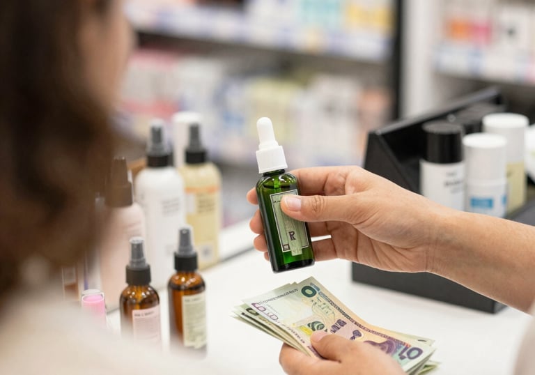 a man riding a skateboard down a street next to tall buildings