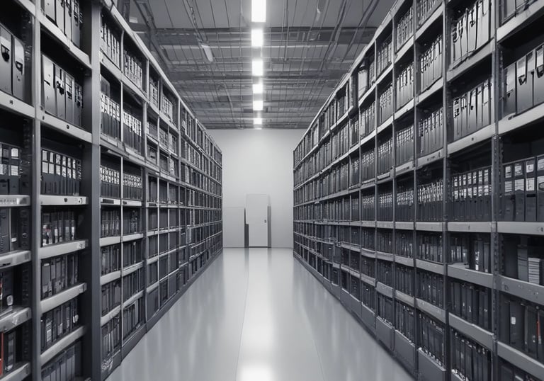 A warehouse filled with stacked network equipment boxes ready for shipment.