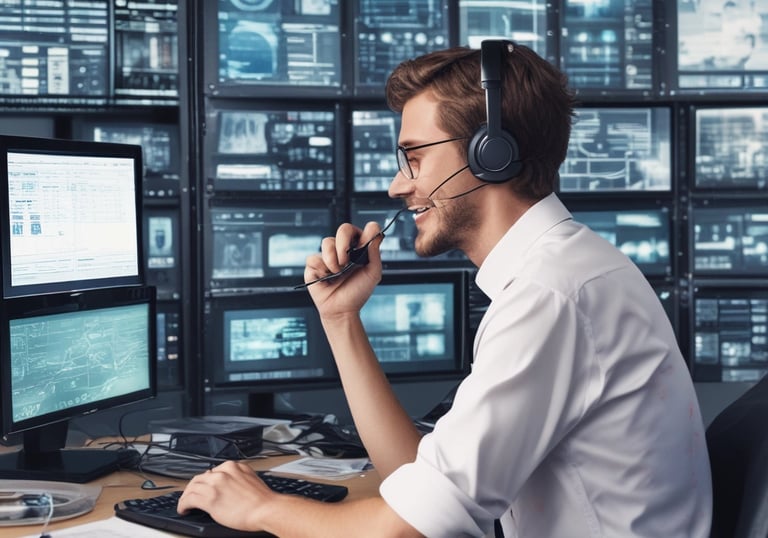 A delivery truck loaded with network devices driving through an industrial area.