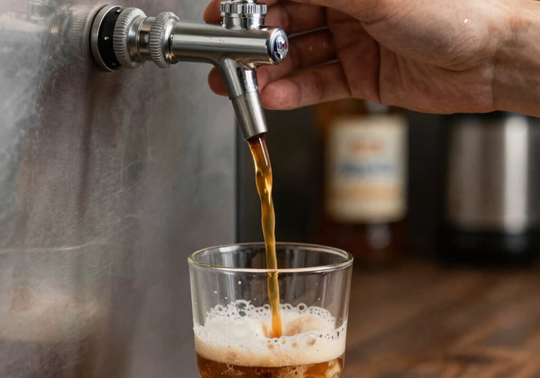 Tall glass of cold brew coffee with ice cubes and condensation on the glass.