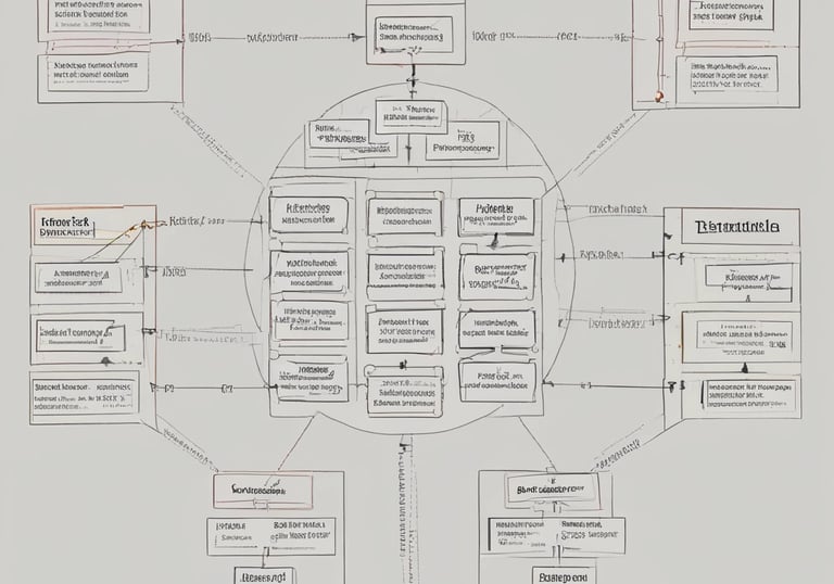 A network diagram showing complex relationships between different data concepts.