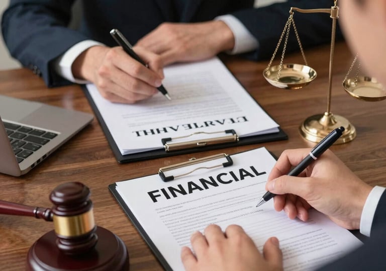 Latino attorney consulting with client in a professional law office setting.