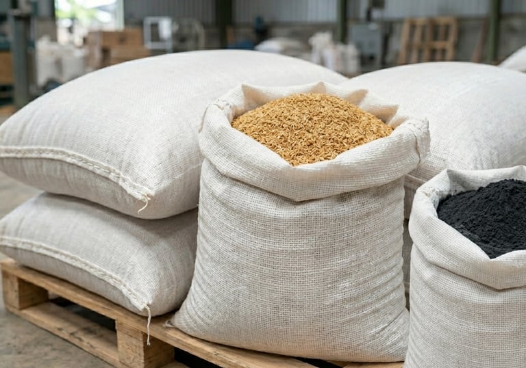 Packaging formats for rice husk bulk supply