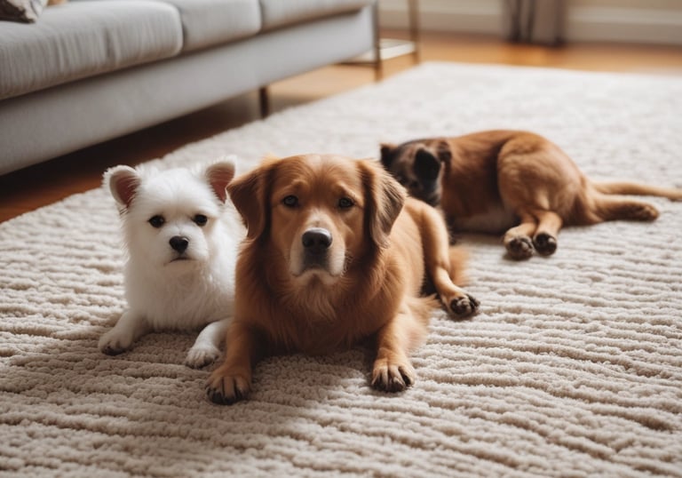 Friendly technician smiling while holding carpet cleaning tools in a bright living room.