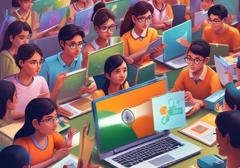 A group of diverse students engaged in an interactive digital learning session.