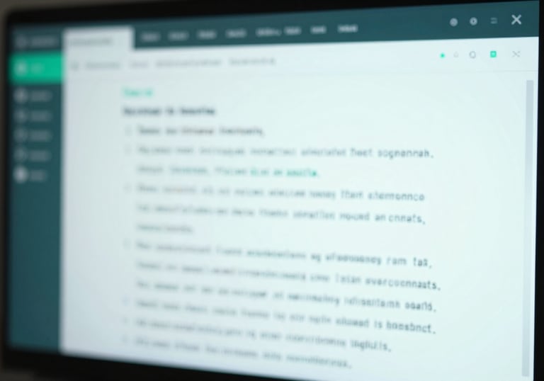 A modern digital screen showing blurred legal text and codes, representing digital law and modern efficiency. High-tech feel with #054D4B lighting accents and a clean professional look.