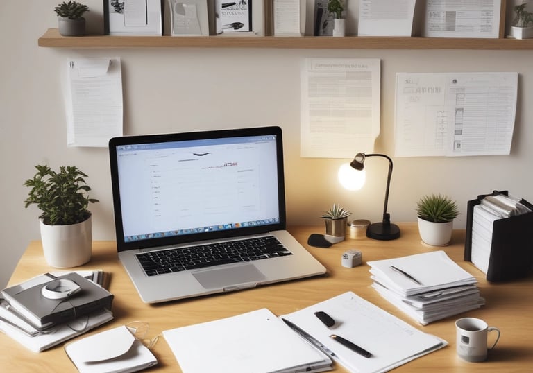 A professional accountant working on a laptop with financial documents and Alegra software open.