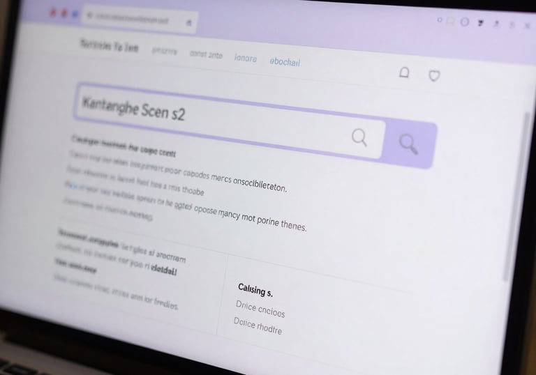 A sharp, detailed photograph of a clean, modern computer screen displaying search engine metrics with soft lavender highlights.