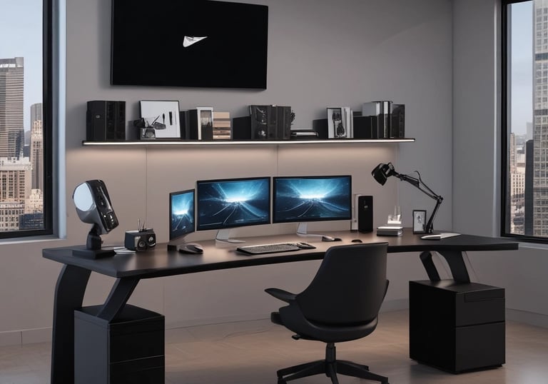 A cozy home office with a laptop, coffee cup, and productivity planner open.