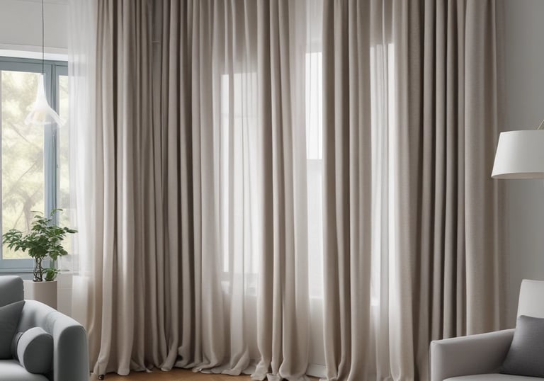 Bright and airy room with soft decorative curtains framing a sunny window.