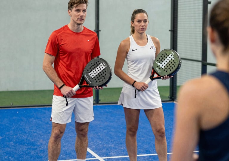 Indoor padel court with padel players