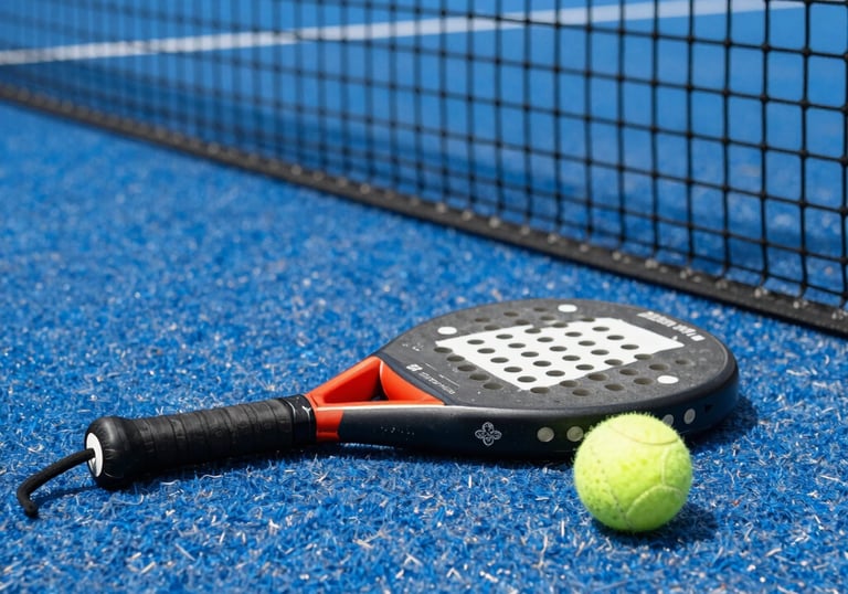Padel racket laying on padel court