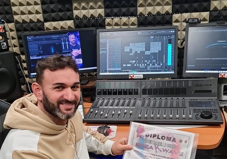 Alumno de wave music studio mostrando diploma dentro del proceso de formación y proyección 