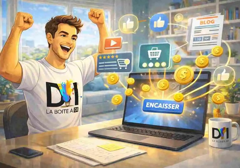 Marketing d’affiliation en ligne, Dam célèbre ses revenus sur ordinateur, formation et reconversion numérique La Boîte à DI.