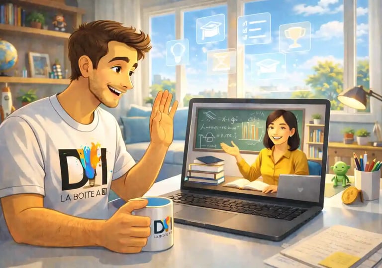 Formation en ligne en reconversion numérique après 40 ans, Dam suit un cours à distance avec La Boîte à DI.