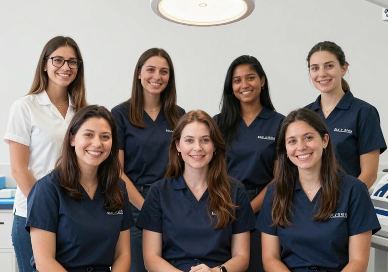 Emergency dental care sign with a tooth icon illuminated in blue and turquoise colors.