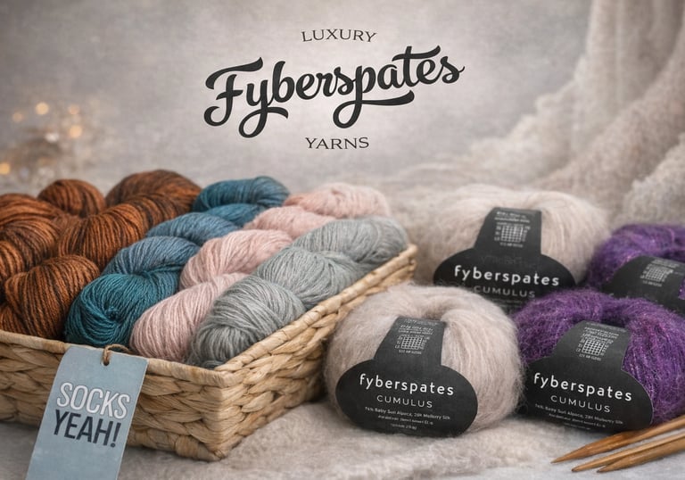 Prabangūs rankų dažyti mezgimo siūlai krepšelyje ir kamuoliukai ant mezginio fono.