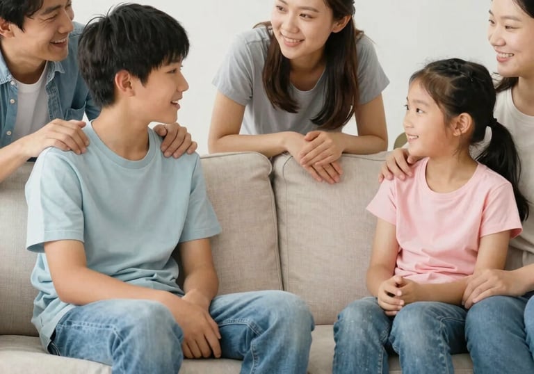 A therapist and client engaged in a warm, supportive conversation.