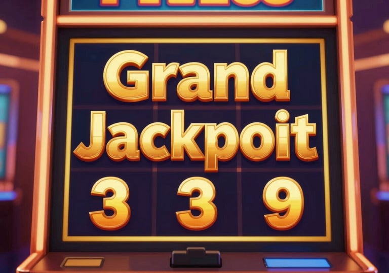 A vibrant 3D rendering of a slot machine showing a 'Grand Jackpot' on the screen. The color scheme uses #F5B041 gold and #1A202C shadows to create a high-contrast, exciting visual of online slot games.