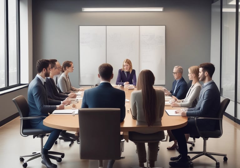 A confident business leader reviewing growth charts in a sleek office setting.