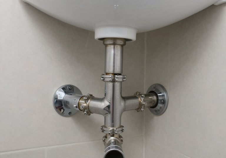 Technician inspecting a modern water heater installation in a residential building.