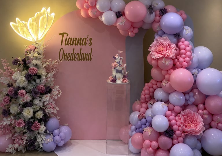 Luxury pink balloon backdrop for girls birthday party in Liverpool