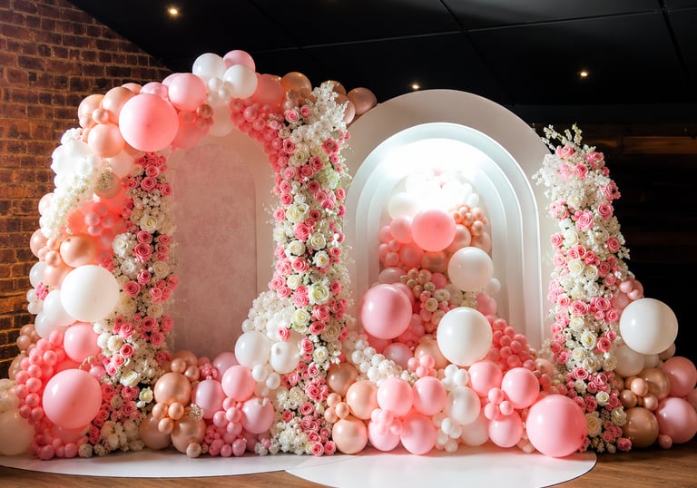 Luxury pink balloon backdrop for girls birthday party in Liverpool