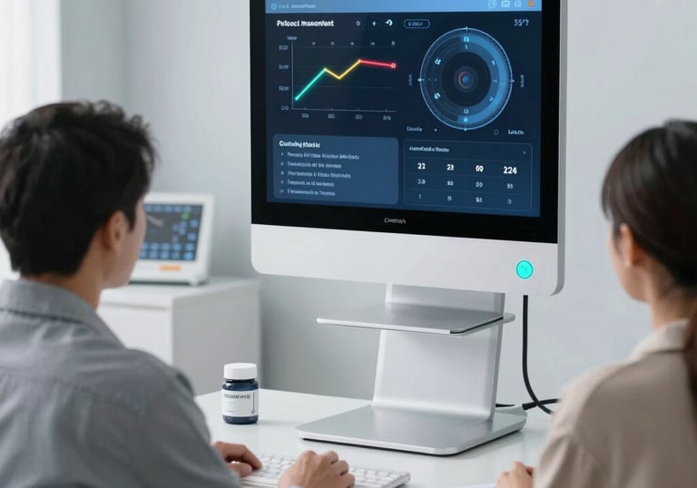 A hospital nurse using a tablet displaying AI-powered clinical monitoring data.