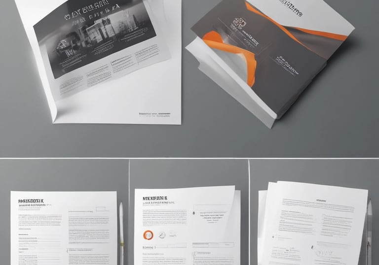 Organized folders and presentation materials printed with sharp colors and clean design.