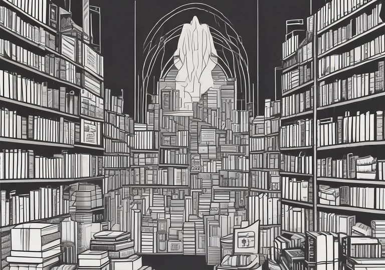 An array of novels stacked on a table.