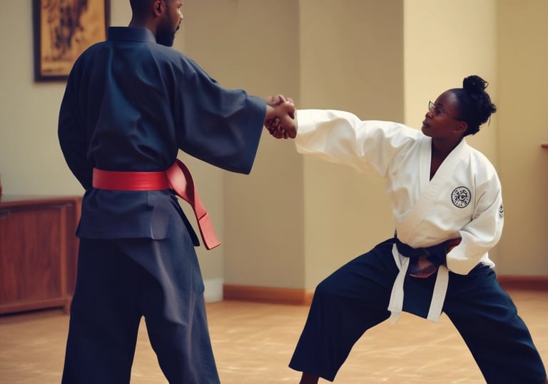 A welcoming martial arts club with diverse people practicing together.