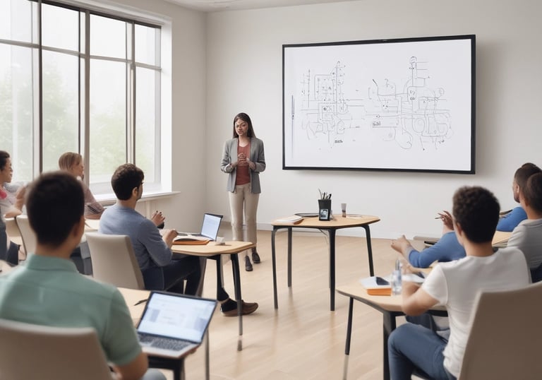 Professional instructor guiding a small group in an AI training session.