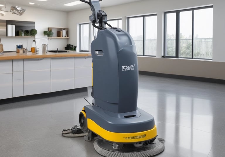 Technician inspecting electrical panels inside a sleek commercial building in Dubai.