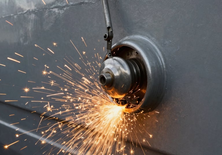 Technicians applying anti-corrosion coating to a yacht’s deck with careful attention.