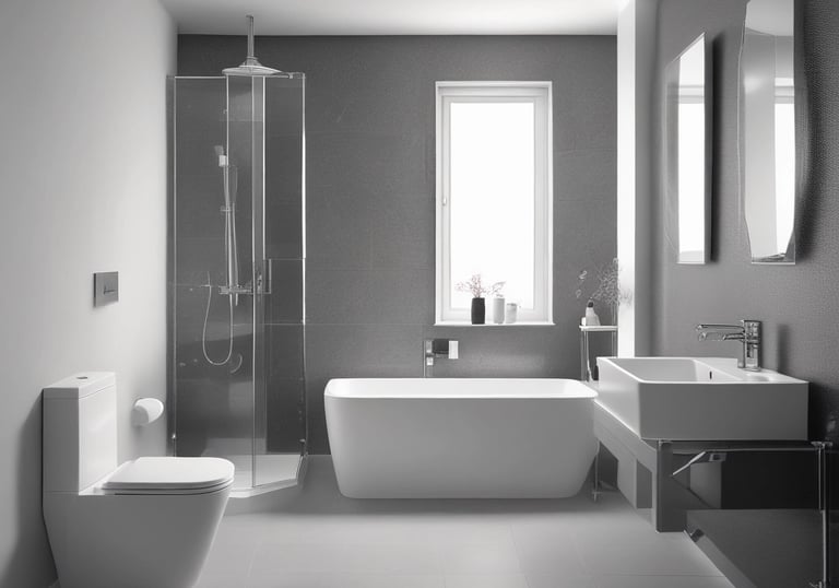 Technician installing modern plumbing pipes in a residential bathroom.