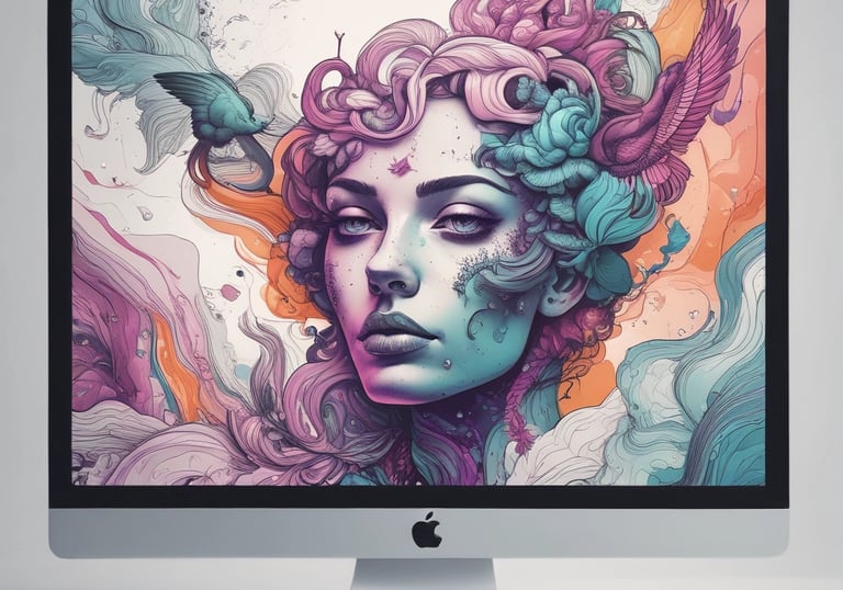 A vibrant workspace showing a designer sketching website layouts on a tablet with navy and electric blue accents.