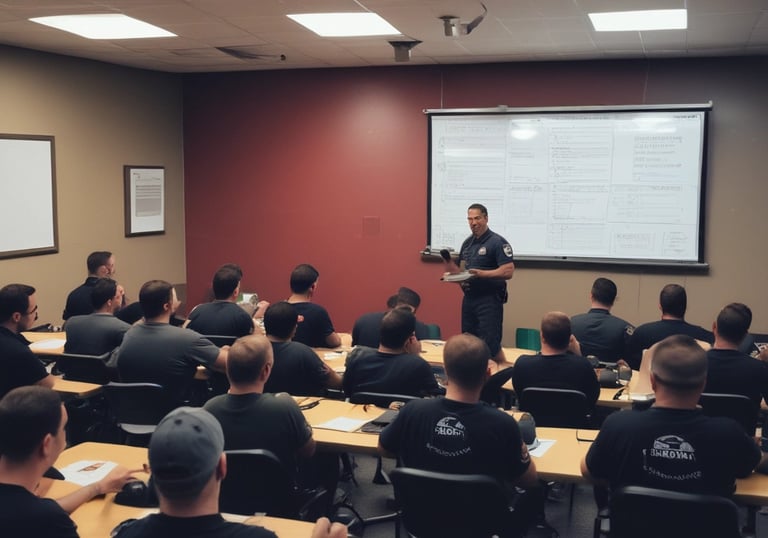 Firefighter conducting training session outdoors with a group.