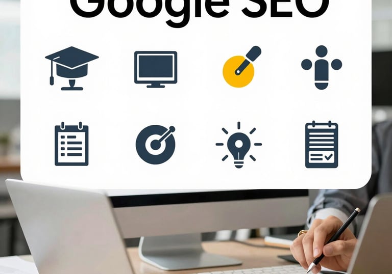 Vibrant Google Ads management icon with orange and black tones