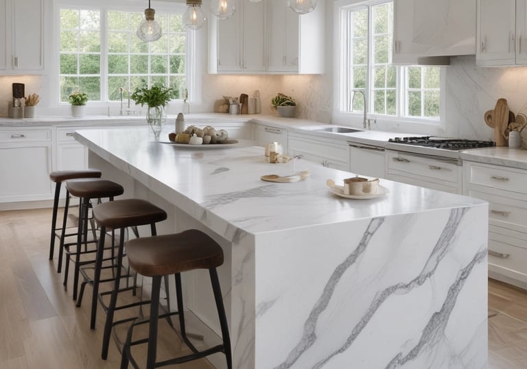 Close-up of a smooth, light-toned solid surface countertop.