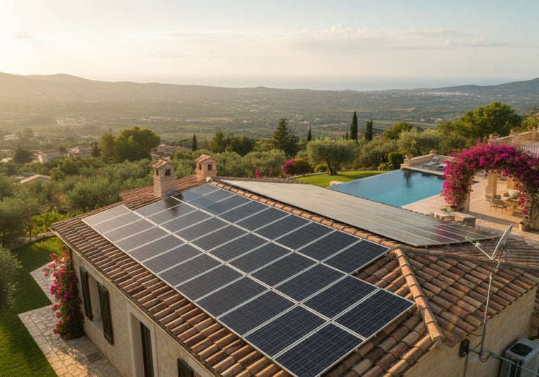 Villa çatısı evsel güneş enerjisi uygulaması.