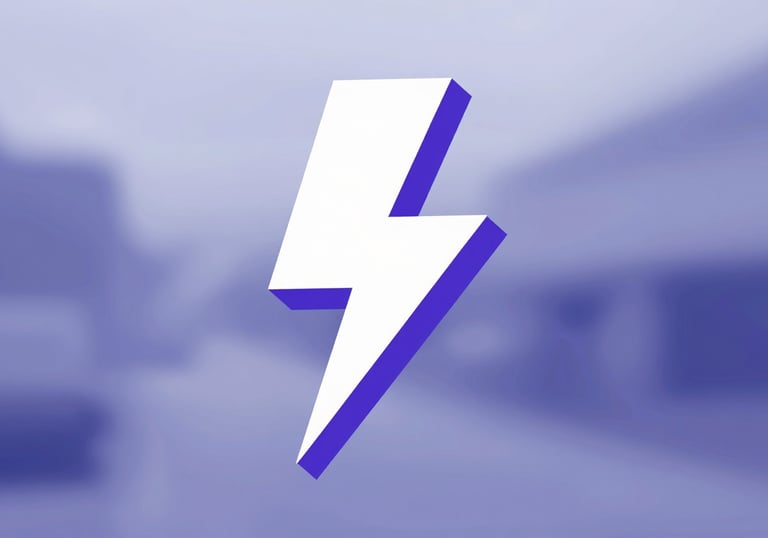 A minimalist graphic of a lightning bolt merging with a digital arrow in #3A5A7F, symbolizing speed and efficiency.