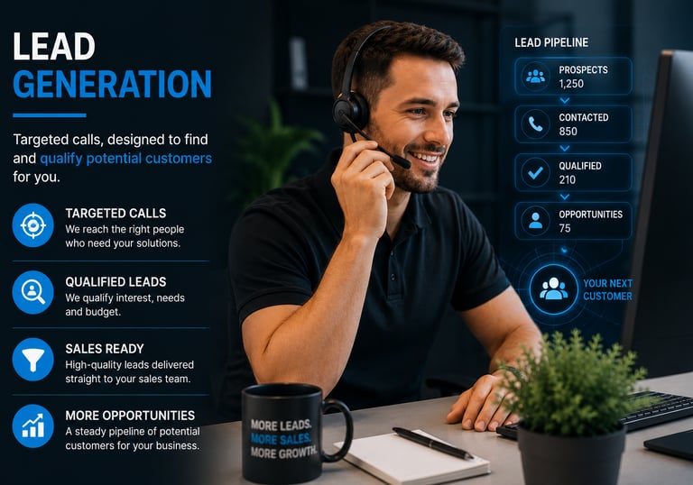 A smiling professional using a headset for lead generation services and qualified sales pipeline management.