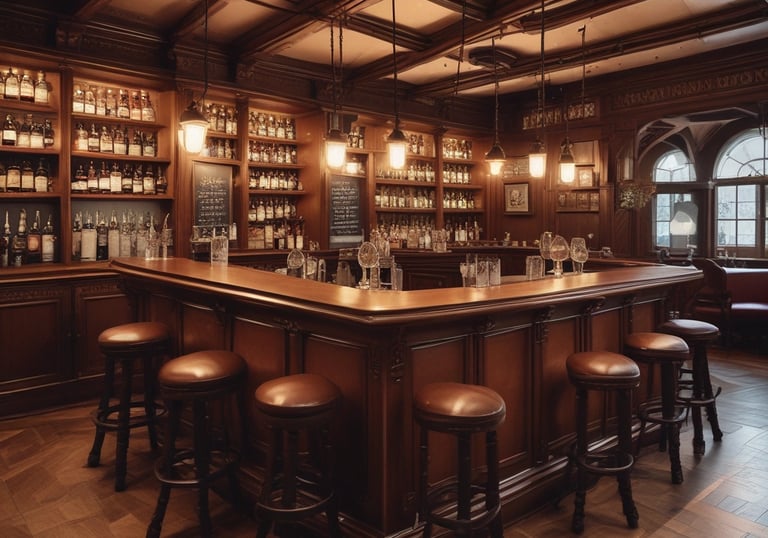 Interior view of a small neighborhood bar with wooden tables and friendly atmosphere.