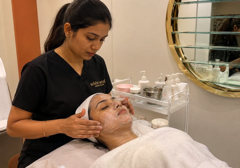 Professional facial and beauty services at Schön Seraf Unisex Salon in Hosa Road, Bangalore